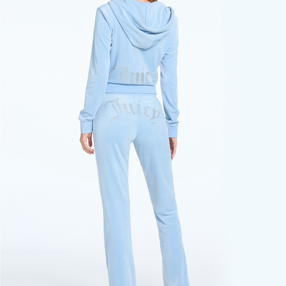 Pants JUICY COUTURE baby blue velour bling tracksuit pants